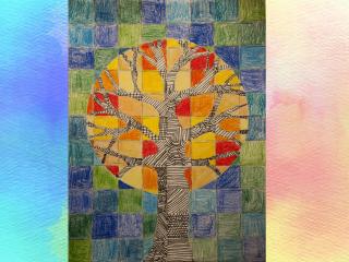 Albero in un paesaggio di colori caldi e freddi