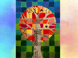 Albero in un paesaggio di colori caldi e freddi