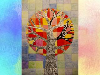 Albero in un paesaggio di colori caldi e freddi
