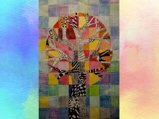 Albero in un paesaggio di colori caldi e freddi