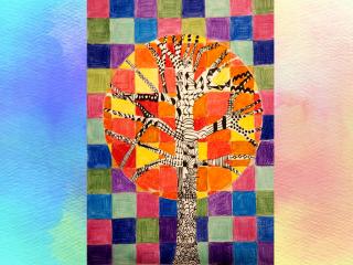 Albero in un paesaggio di colori caldi e freddi