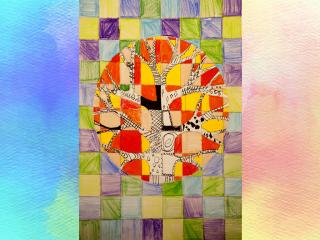 Albero in un paesaggio di colori caldi e freddi