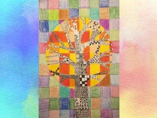 Albero in un paesaggio di colori caldi e freddi