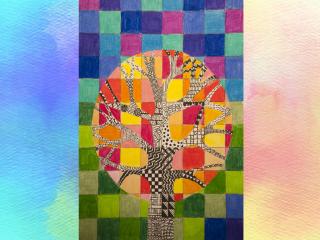 Albero in un paesaggio di colori caldi e freddi