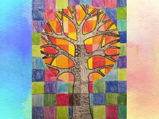 Albero in un paesaggio di colori caldi e freddi