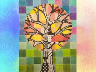 Albero in un paesaggio di colori caldi e freddi