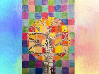 Albero in un paesaggio di colori caldi e freddi
